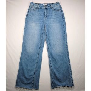 Princess Polly PP DNM Jeans Womens 8 Blue High Rise Wide Leg Raw Hem Denim Y2K